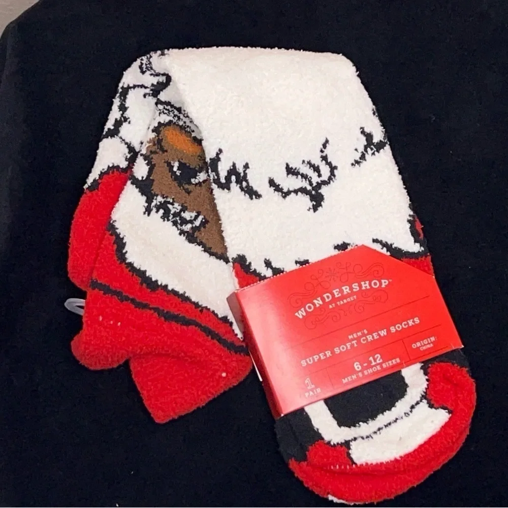 New Santa Socks Holiday Christmas Fleece Red White Festive